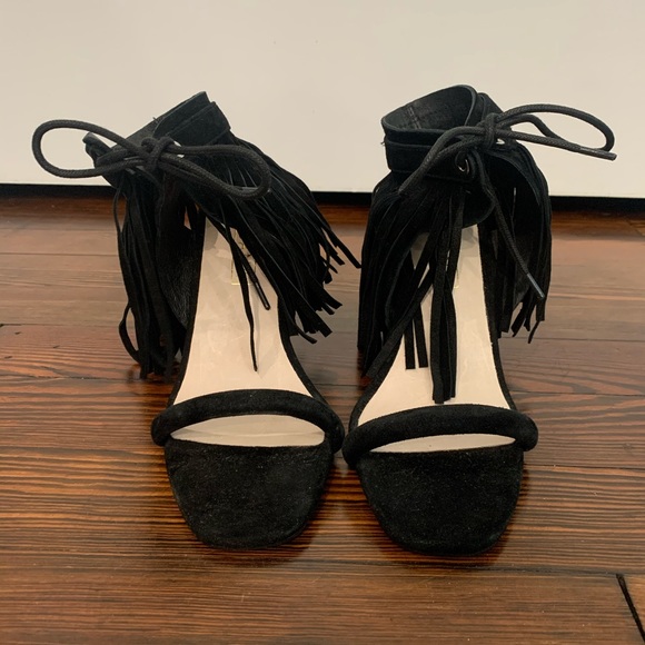 Sol Sana Black Suede Fringe Heels - Picture 3 of 6